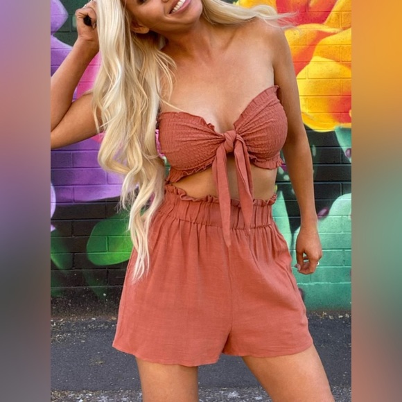 Papermoon Pants - NWT Burnt Orange Two Piece Set | Shorts and Tie Top | Orange Gameday Outfit